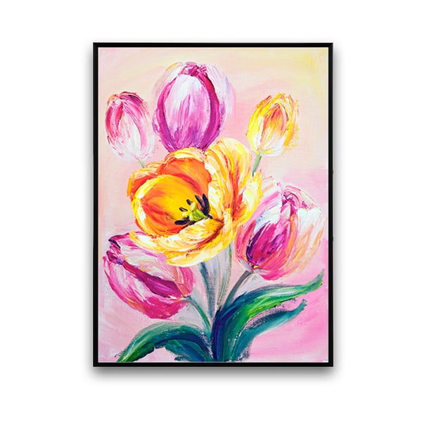 Plakát s tulipány, růžové pozadí, 30 x 40 cm
