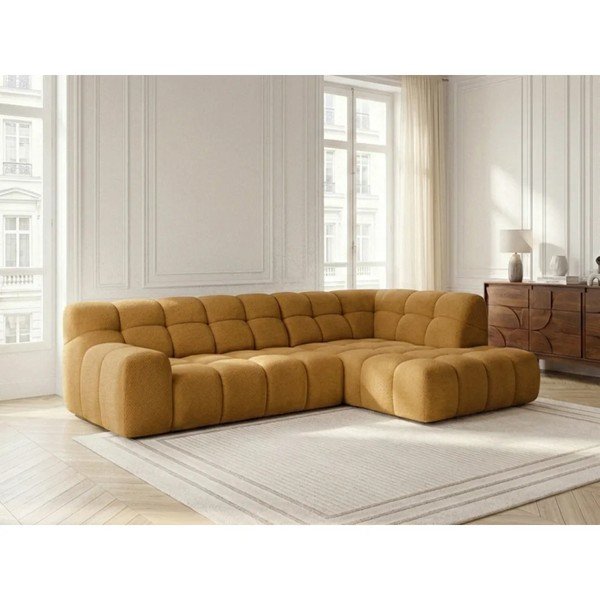 Kollane diivanvoodi/elektrilise istmepikendusega nurgadiivan (parem nurk/L-kujuline) Andre - Bobochic Paris-image-1