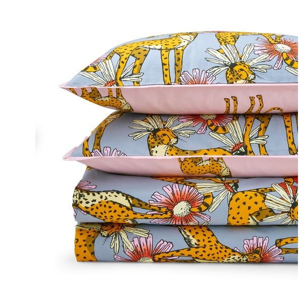 Roosa/hall puuvillane voodipesu üheinimesevoodile 135x200 cm Untamed Cheetah - Their Nibs