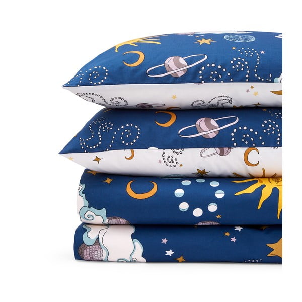 Valge/sinine puuvillane voodipesu kaheinimesevoodile 200x200 cm Disco Space - Their Nibs