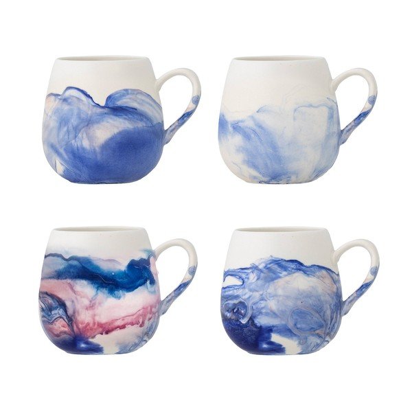 Valged/sinised kivikeraamikast tassid 4tk komplektis 250 ml Lyre - Bloomingville