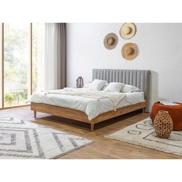 Helehall/loomulik kaheinimese voodi võrega 160x200 cm Oceane - Bobochic Paris-image-1