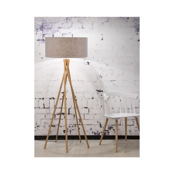 Põrandavalgusti Kilimanjaro helehalli varju ja bambusstruktuuriga - Good&Mojo-image-1