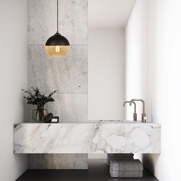 Ookerkollane-must rippvalgusti klaasist varjuga ø 20 cm Camini - Opviq lights-image-1