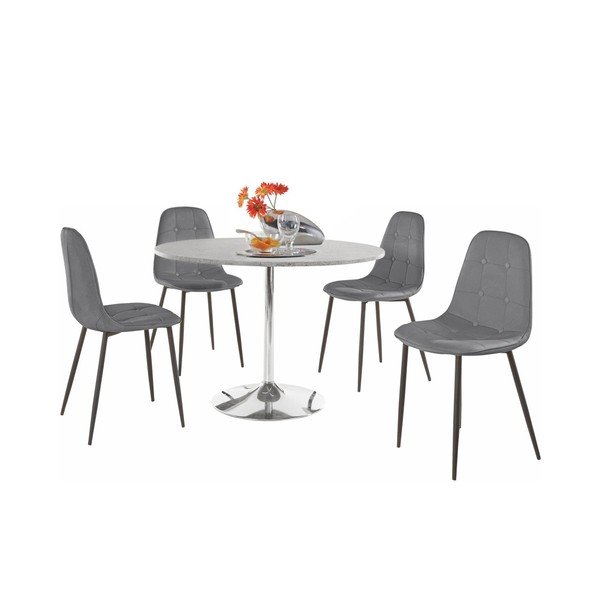 Sada kulatého jídelního stolu a 4 šedých židlí Støraa Terri Concrete-image-1