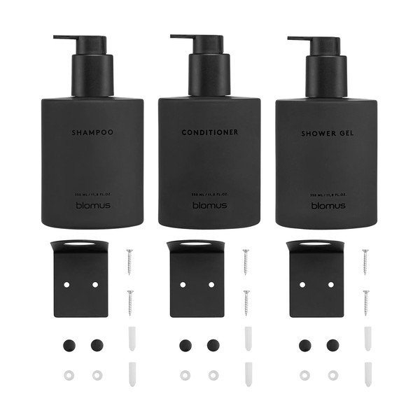 Mustad seinale kinnitatavad klaasist seebidosaatorid 3 tk komplektis 350 ml Kirei - Blomus-image-4