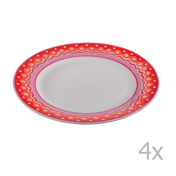 Sada 4 porcelánových dezertních talířků Oilily 19 cm, červená