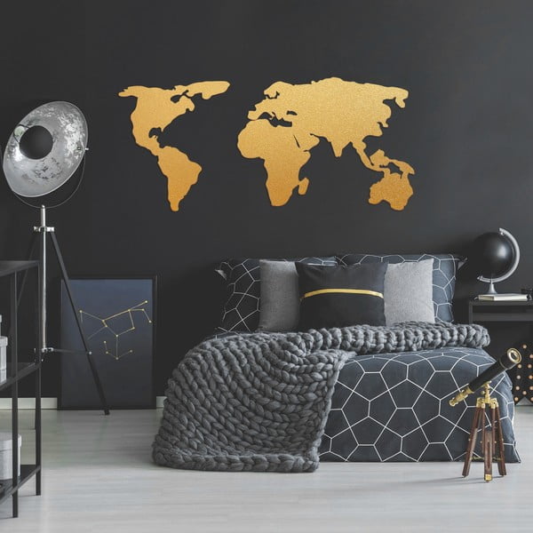 Kovová nástěnná dekorace ve zlaté barvě World Map Two, 121 x 56 cm