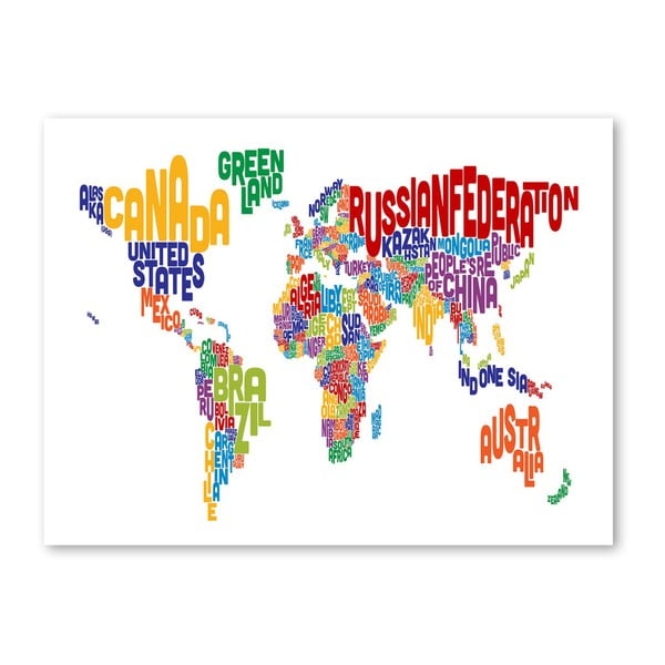 Plakát s pestrobarevnou mapou světa Americanflat Text, 60 x 42 cm