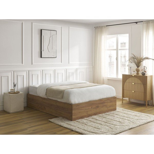Pruun kaheinimesevoodi puitlaastplaadist, kasepuust dekoratsiooniga, panipaigaga/ilma peatsita ja liistudest raamiga 140x190 cm Mara - Bobochic Paris-image-1