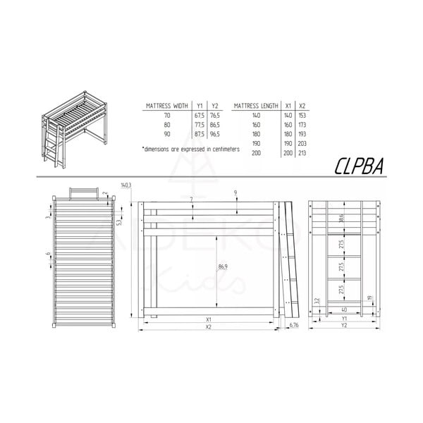 Männipuidust kõrgendatud lastevoodi 80x200 cm CLPBA - Adeko-image-3