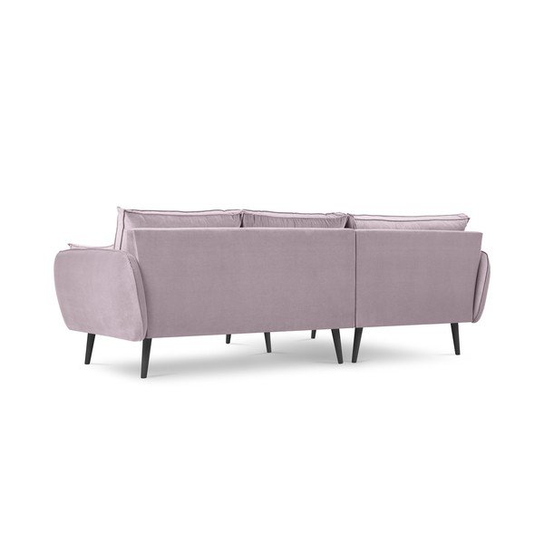 Heleroosa sametist nurgadiivan mustade jalgadega , vasakpoolne nurk Lento - Kooko Home-image-3