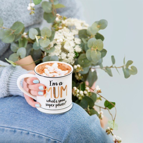 Portselanist kruus Super Mum, 400 ml Metallic Monochrome - Sass & Belle-image-1