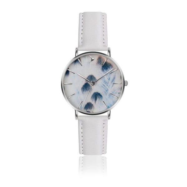 Dámské hodinky s bílým páskem z pravé kůže Emily Westwood Feather