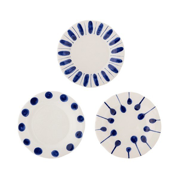 Valged/sinised magustoidutaldrikud 3-osalise komplektiga, valmistatud kivikeraamikast, läbimõõduga 22 cm Linora - Bloomingville