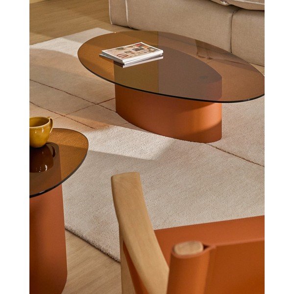 Pruun kohvilaud klaasist pealispinnaga 81x140 cm Olir - Kave Home-image-1