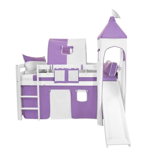 Fialovo-bílý bavlněný hradní set pro dětské patrové postele Mobi furniture Luk a Tom 