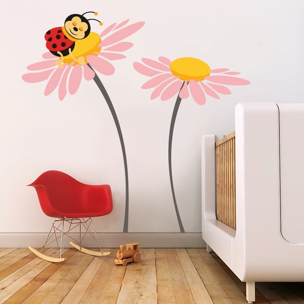 Samolepka na stěnu Beruška na květu, růžová, 70x50 cm