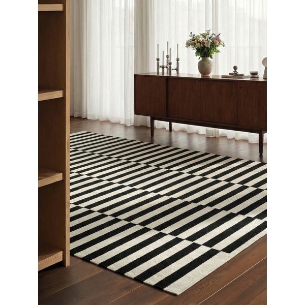 Must-valge kahepoolne käsitsi kootud villane vaip 200x300 cm Donna - Hanse Home-image-1