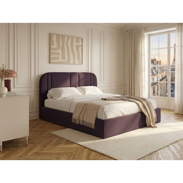 Lilla polsterdatud kaheinimesevoodi panipaigaga ja liistudest raamiga 180x200 cm Sidney - Bobochic Paris-image-1