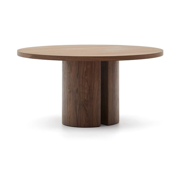 Pruun ümmargune söögilaud pähklipuu dekooriga ø 150 cm Nealy - Kave Home-image-3