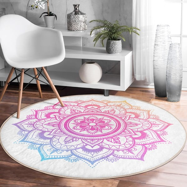 Valge-roosa pestav ümmargune vaip, sobitub robottolmuimejaga ø 120 cm Comfort - Mila Home-image-4
