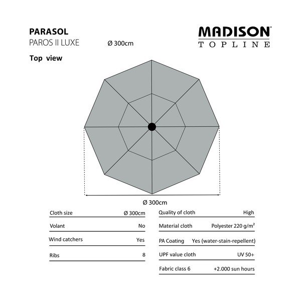 Beež päikesevarju ø 300 cm Paros II - Madison-image-2