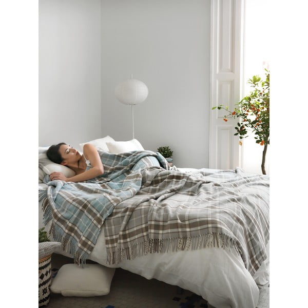 Helesinine ruuduline puuvillane ruuduline kangas , 140 x 180 cm Texas - Euromant-image-2