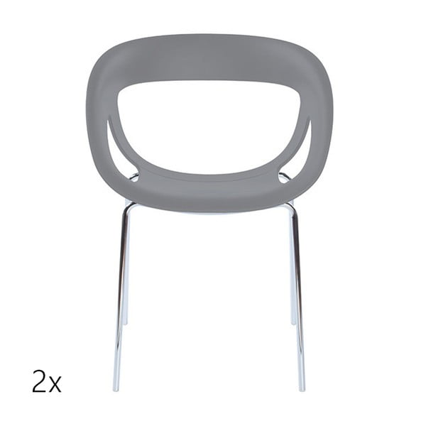 Set 2 šedých židlí Moema, chromové nohy