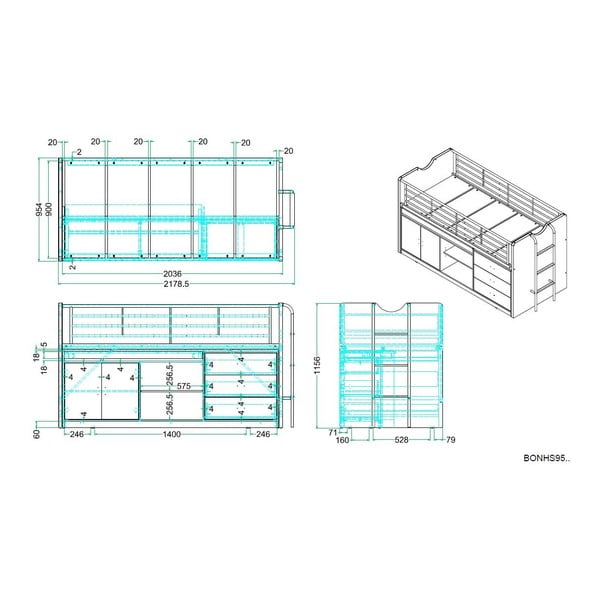 Valge-hall kõrge lastevoodi koos voodipõhja ja hoiuruumiga 90x200 cm Bonny – Vipack-image-2