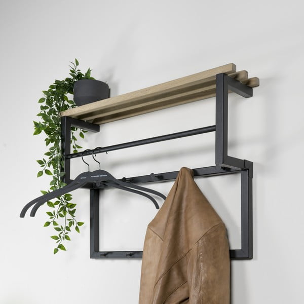 Must-puiduvärvi metallist seinanagi koos riiuliga Rizzoli - Spinder Design-image-1