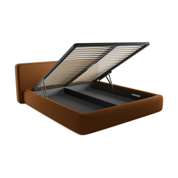 Terrakottapunane polsterdatud kaheinimesevoodi koos voodipõhja ja panipaigaga 180x200cm Kiana - Makamii-image-3