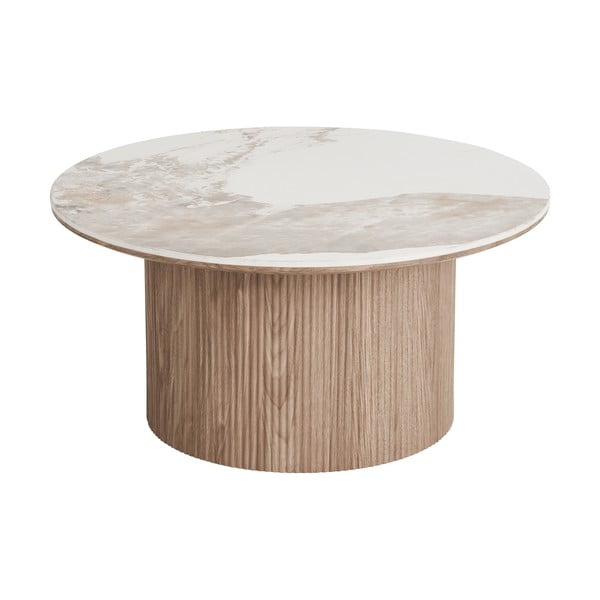 Beež ümmargune diivanilaud marmorimustriga plaadiga ø 80 cm Athens – House Nordic