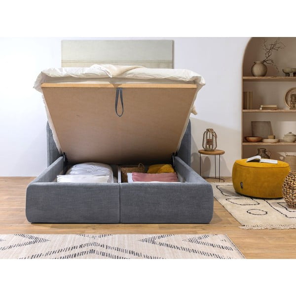 Helehall polsterdatud kaheinimesevoodi koos voodipõhja ja panipaigaga 160x200 cm Louise - Bobochic Paris-image-4