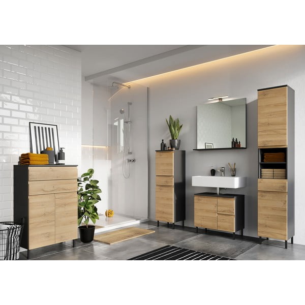Tumehall kõrge vannitoakapp tammedekoriga 34x190 cm Salinas - Germania-image-3
