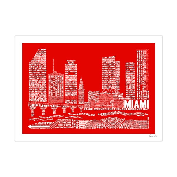 Plakát Miami Red&White, 50x70 cm