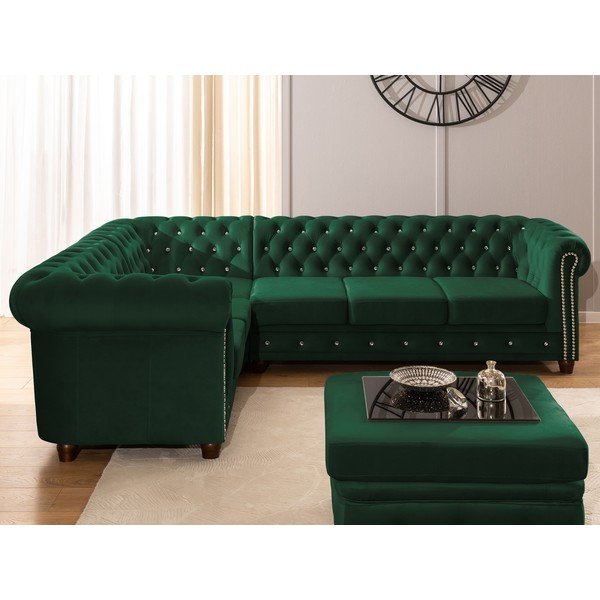 Roheline sametist nurgadiivanvoodi (vasak nurk/L-kujuline) York Blik - Ropez-image-4