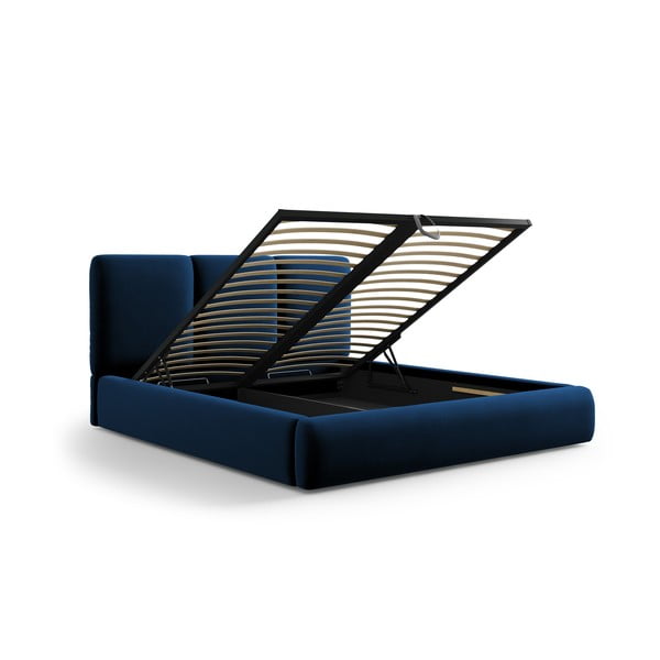 Tumesinine polsterdatud sametist kaheinimesevoodi koos voodipõhja ja panipaigaga 140x200 cm Brody - Mazzini Beds-image-3