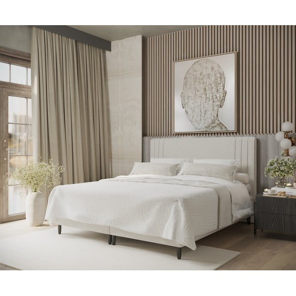 Beež polsterdatud kaheinimese voodi koos panipaigaga 140x200 cm Musca - Maison de Rêve-image-1