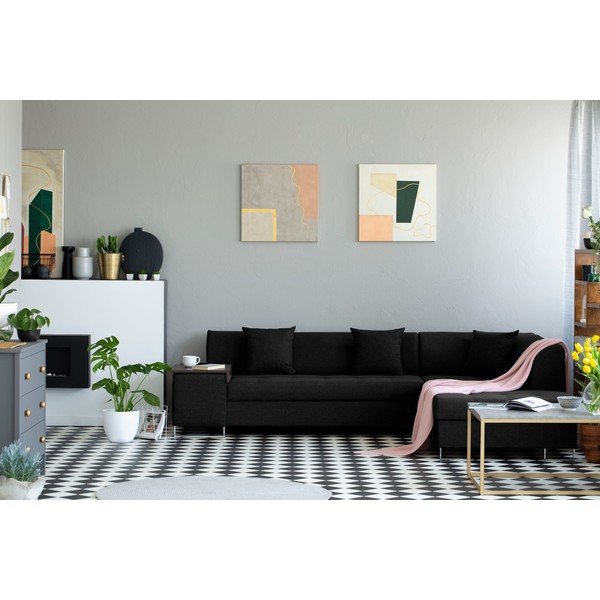 Černá rohová rozkládací pohovka s nohami ve stříbrné barvě Cosmopolitan Design Orlando, pravý roh-image-1