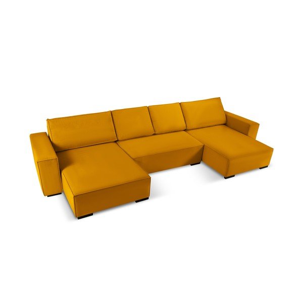 Kollane Corduroy U-kujuline diivanvoodi Azalea - Mazzini Sofas-image-4