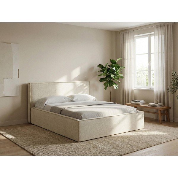 Terrakottapunane polsterdatud kaheinimesevoodi koos voodipõhja ja panipaigaga 160x200cm Anani - Makamii-image-1