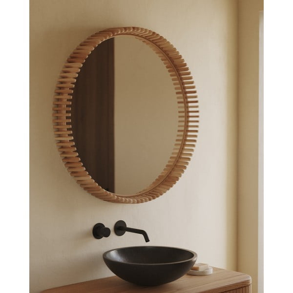 Puitraamiga seinapeegel ø 80 cm Polke - Kave Home-image-3