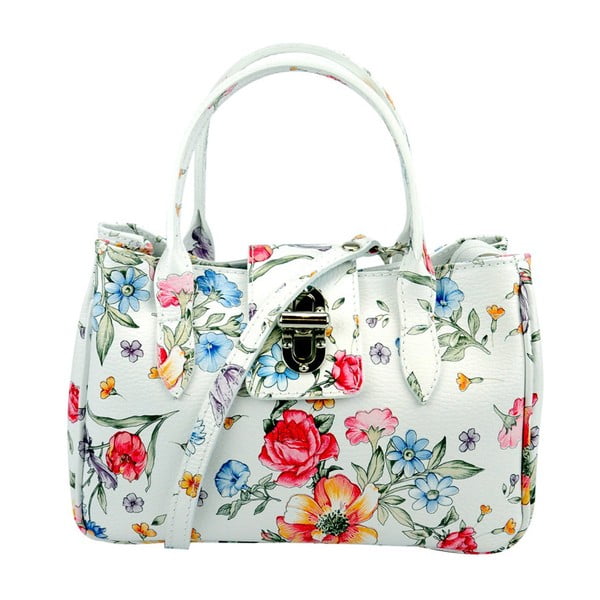 Bílá kožená kabelka s květinovým vzorem Pitti Bags Bergamo