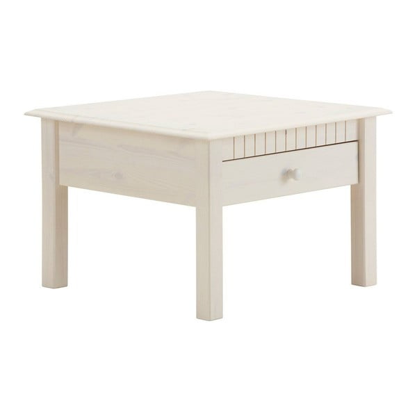 Bílý konferenční stolek z masivního borovicového dřeva se zásuvkou 13Casa Markus, 60 x 60 cm