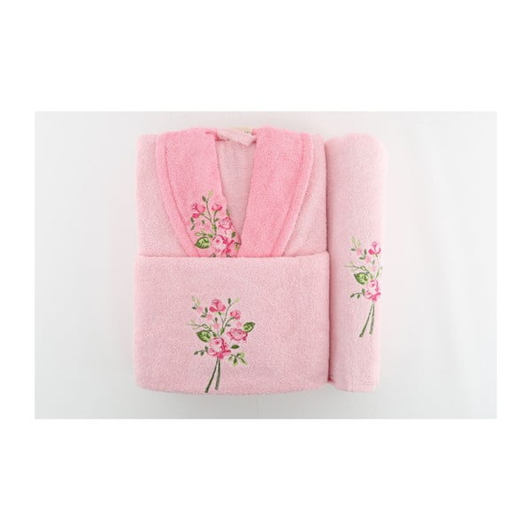 Set růžového županu a dvou ručníků Giris, vel. univerzální (M/L)