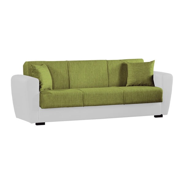 Zeleno-bílá trojmístná rozkládací pohovka s úložným prostorem Esidra Comfort