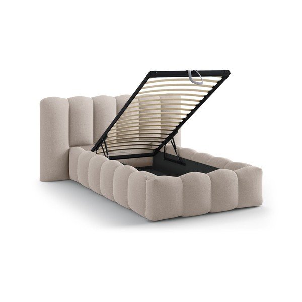 Helepruun polsterdatud üheinimesevoodi koos panipaiga ja voodipõhjaga 90x200 cm Lupine - Micadoni-image-1