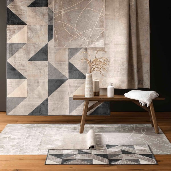 Hall-beež puuvillane vaip 68x110 cm Graphic - douceur d'intérieur-image-1