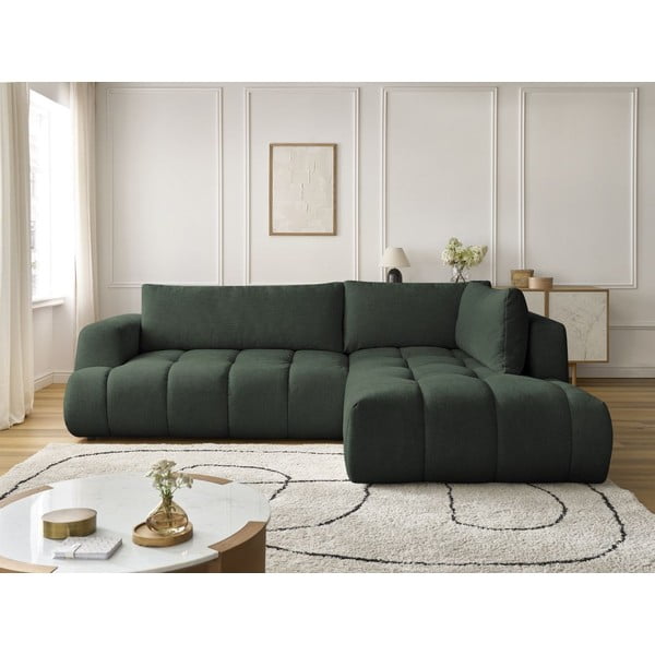 Roheline diivanvoodi/panipaigaga nurgadiivan (parempoolne/L-kujuline) Fuji - Bobochic Paris-image-1